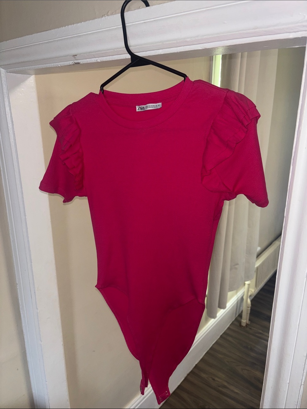 Zara Fuchsia Ruffle Sleeve Ribbed Bodysuit